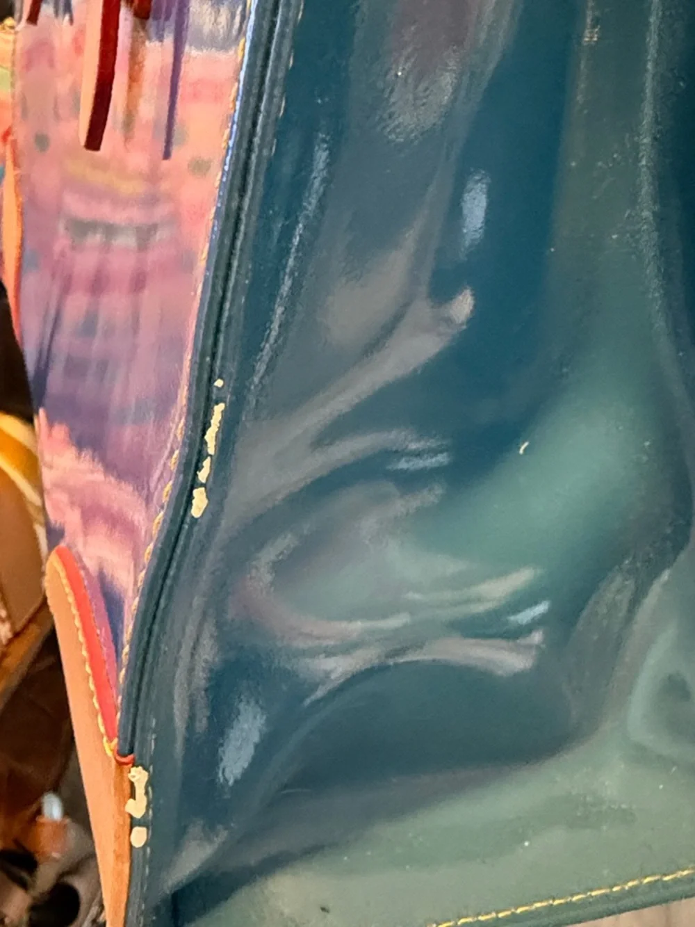 Dooney & Bourke Teal Patent Satchel with Tan Trim and Gold Logo